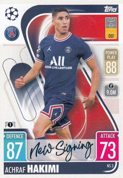 #NS3 Achraf Hakimi (Paris Saint-Germain) Match Attax Champions League 2021/22 NEW SIGNING