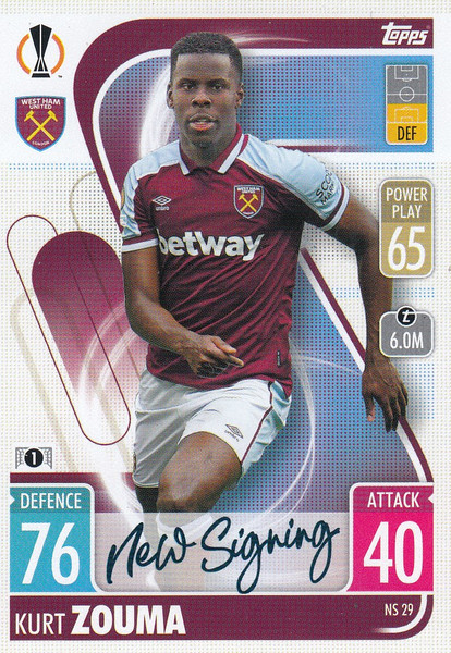 #NS29 Kurt Zouma (West Ham United) Match Attax Champions League 2021/22 NEW SIGNING