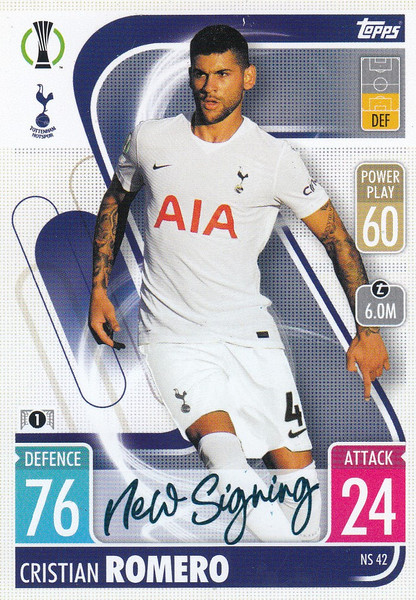 #NS42 Cristian Romero (Tottenham Hotspur) Match Attax Champions League 2021/22 NEW SIGNING