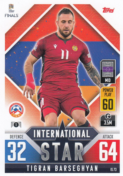 #IS73 Tigran Barseghyan (Armenia) Match Attax 101 2022 INTERNATIONAL STAR