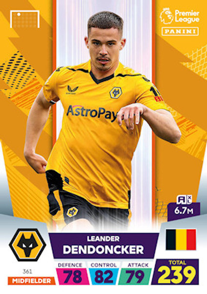 #361 Leander Dendoncker (Wolverhampton Wanderers) Adrenalyn XL Premier League 2023