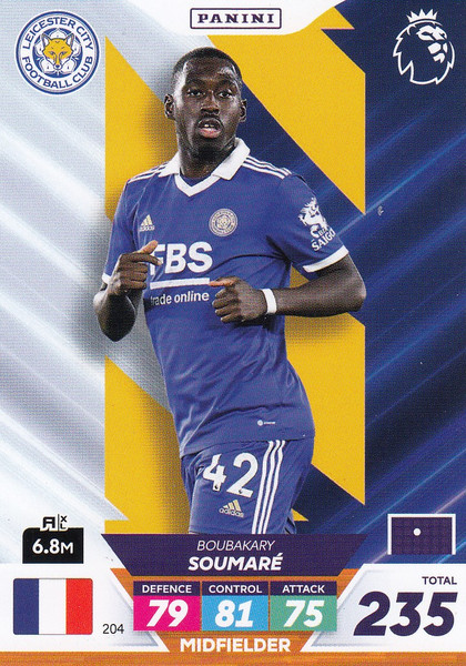 #204 Boubakary Soumare (Leicester City) Adrenalyn XL Premier League PLUS 2023