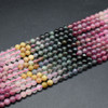 Mixed Rainbow Tourmaline Gemstone Round Beads - 4mm - 15'' Strand, for Jewellery Making
