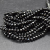 Natural Black Tourmaline Semi-precious Gemstone FACETED Rondelle / Spacer Beads - 3mm, 6mm Sizes - 15" strand