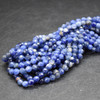 High Quality Grade A Natural Sodalite  Semi-precious Gemstone FACETED Round Beads - approx 4mm - 15" long