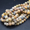 High Quality Grade A Natural Crazy Lace Agate Semi-Precious Gemstone Frosted Matt Round Beads - 8mm, 10mm sizes - 15" long