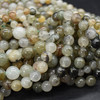 High Quality Grade A Natural Chlorite Green Phantom Quartz Semi-Precious Gemstone Round Beads - 6mm, 8mm, 10mm sizes - 15" long