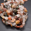 High Quality Grade A Natural Mixed Rutile Quartz Semi-precious Gemstone Pebble Tumbledstone Nugget Beads - approx 5mm - 8mm - 15" long strand