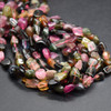 High Quality Grade A Natural Multi Colour Tourmaline Semi-precious Gemstone Pebble Tumbledstone Nugget Beads - approx 5mm - 8mm - 15" long strand