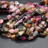 High Quality Grade A Natural Multi Colour Tourmaline Semi-precious Gemstone Pebble Tumbledstone Nugget Beads - approx 5mm - 8mm - 15" long strand