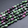 High Quality Grade A Natural Ruby Zoisite Semi-precious Gemstone Pebble Tumbledstone Nugget Beads - approx 5mm - 8mm - 15" long strand