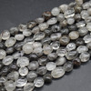 High Quality Grade A Natural Black Rutile And Tourmaline Quartz Semi-precious Gemstone Pebble Tumbledstone Nugget Beads - approx 7mm - 10mm - 15" long strand