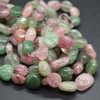 High Quality Grade A Natural Green & Pink Strawberry Quartz Semi-precious Gemstone Pebble Tumbledstone Nugget Beads - approx 7mm - 10mm - 15" long strand