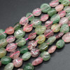 High Quality Grade A Natural Green & Pink Strawberry Quartz Semi-precious Gemstone Pebble Tumbledstone Nugget Beads - approx 7mm - 10mm - 15" long strand