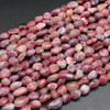 High Quality Grade A Natural Pink Tourmaline Semi-precious Gemstone Pebble Tumbledstone Nugget Beads - approx 7mm - 10mm - 15" long strand