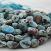 High Quality Grade A Natural Speckled Larimar Semi-precious Gemstone Pebble Tumbledstone Nugget Beads - approx 7mm - 10mm - 15" long strand