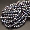 High Quality Grade A Peacock Black (dyed) Freshwater Near Round Potato Pearl Beads - approx 7mm - 8mm - 14" long
