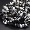 High Quality Grade A Natural Black White Zebra Jasper Semi-precious Gemstone Chips Nuggets Beads - 5mm - 8mm, approx 32" Strand