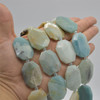 High Quality Grade A Natural Amazonite Semi-precious Gemstone Faceted Large Rectangle Pendant / Beads - approx 15" strand
