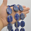 High Quality Grade A Natural Lapis Lazuli Semi-precious Gemstone Faceted Large Rectangle Pendant / Beads - approx 15" strand