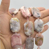 High Quality Grade A Natural Pink Opal Semi-precious Gemstone Faceted Large Rectangle Pendant / Beads - approx 15" strand