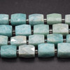 High Quality Grade A Natural Amazonite Faceted Cuboid Barrel Semi-precious Gemstone Beads - approx 15mm x 10mm - 15" long strand