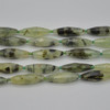 High Quality Grade A Natural Prehnite Faceted Rice Semi-precious Gemstone Beads - approx 30mm x 10mm - 15" long strand