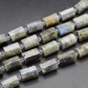 High Quality Grade A Natural Labradorite Semi-precious Gemstone Faceted Tube Beads - approx 15" strand