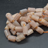 High Quality Grade A Natural Peach Moonstone Semi-precious Gemstone FROSTED MATT Tube Beads - approx 15" strand