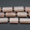 High Quality Grade A Natural Peach Moonstone Semi-precious Gemstone Pillow / Rectangle / Pendant / Beads - approx 15" strand