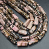 High Quality Grade A Natural Rhodonite Semi-precious Gemstone Twisted Tube Beads - approx 15" strand