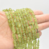 Raw Hand Polished Natural Peridot Semi-precious Gemstone Small Chunky Nugget Beads - approx 5mm x 8mm  - approx 15" long strand