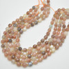 Grade A Natural Peach Moonstone Semi-precious Gemstone Double Tip FACETED Round Beads - 9mm x 10mm - 15" strand