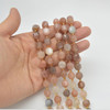 Grade A Natural Peach Moonstone Semi-precious Gemstone Double Tip FACETED Round Beads - 9mm x 10mm - 15" strand