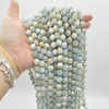 Grade A Natural Aquamarine Semi-precious Gemstone Double Tip FACETED Round Beads - 9mm x 10mm - 15" strand