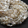 Natural White Freshwater Baroque Nugget Keshi Pearl Beads - Iridescent Rainbow Hue - Irregular Shapes - 7mm-8mm - 15"
