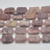 Raw Natural Strawberry Quartz Rectangle Semi-precious Gemstone Beads - 18mm x 13mm - approx 15" strand