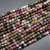 High Quality Grade A Natural Multi-colour Tourmaline Semi-Precious Gemstone FACETED Round Beads - approx 4mm - 15" strand