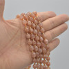 Grade A Natural Peach Moonstone Semi-precious Gemstone Double Tip FACETED Round Beads - 7mm x 8mm - 15" strand