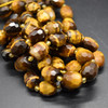 High Quality Grade A Natural Tiger Eye Semi-precious Gemstone Faceted Baroque Nugget Beads - 8mm - 10mm x 13mm - 15mm- 15" strand