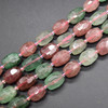 High Quality Grade A Natural Green Pink Strawberry Quartz Semi-precious Gemstone Faceted Nugget Beads - 8mm - 10mm x 13mm - 15mm - 15"