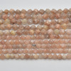 High Quality Grade A Natural Peach Moonstone Semi-Precious Gemstone Star Cut Faceted Round Beads - 6mm, 8mm sizes - 15" long