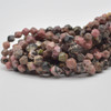 High Quality Grade A Natural Rhodonite Semi-Precious Gemstone Star Cut Faceted Round Beads - 6mm, 8mm sizes - 15" long