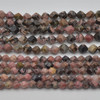 High Quality Grade A Natural Rhodonite Semi-Precious Gemstone Star Cut Faceted Round Beads - 6mm, 8mm sizes - 15" long