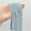 High Quality Grade A Natural Aquamarine Semi-Precious Gemstone Star Cut Faceted Round Beads - 6mm, 8mm sizes - 15" long