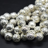 High Quality Grade A Natural Black Lava (Silver Colour Plated) Semi-Precious Gemstone Round Beads - 4mm, 6mm, 8mm, 10mm sizes - 15" long