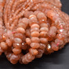 High Quality Grade A Natural Sunstone Semi-Precious Gemstone FACETED Rondelle Beads - 4mm, 6mm, 9mm sizes - 15" long