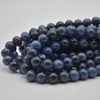 Large Hole Beads - Natural Dumortierite Semi-precious Gemstone Round Beads - 8mm - 15" strand