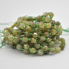 Grade A Natural Green Garnet Semi-precious Gemstone Double Tip FACETED Round Beads - 5mm x 6mm - 15" strand