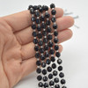 Grade A Natural Black Tourmaline Semi-precious Gemstone Double Tip FACETED Round Beads - 5mm x 6mm - 15" strand